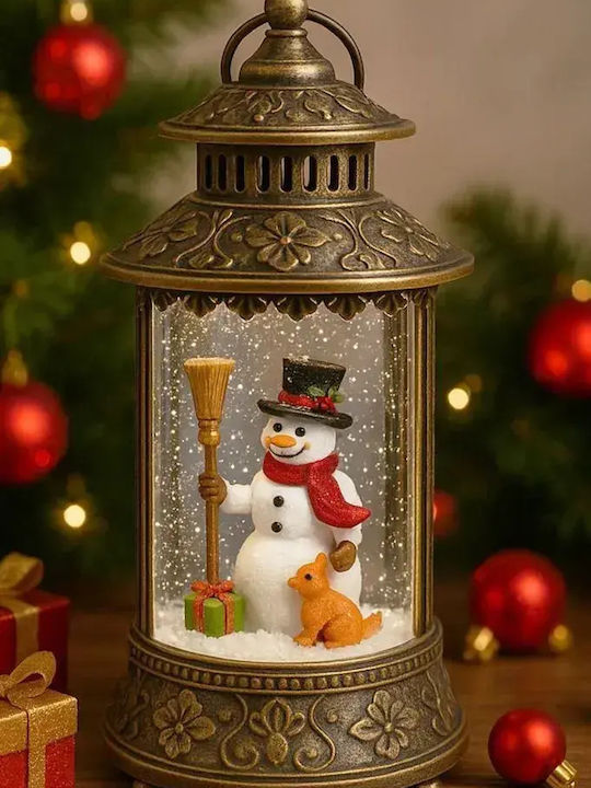 Christmas Lantern Snowman Decorative Brown 27x13 Cm