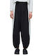 Damen Hoch tailliert Stoff Hose mit Gummizug in Lockere Passform Black