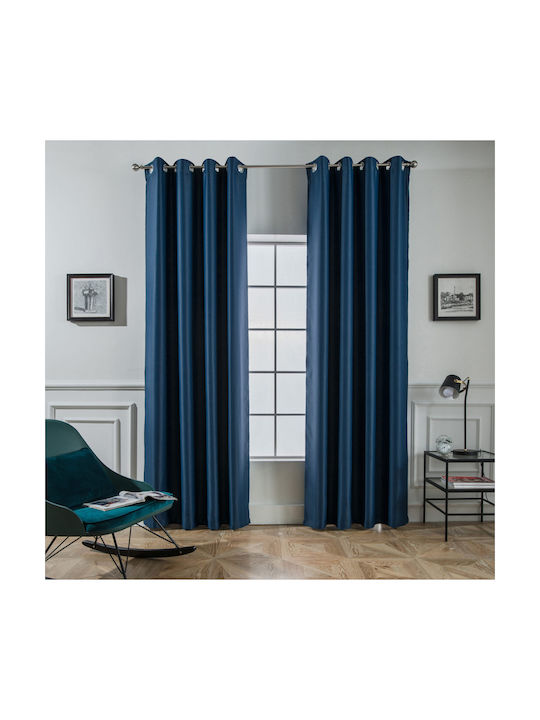 Mc Decor Κουρτίνα Συσκότισης με Τρουκς Μπλε 140x265εκ.