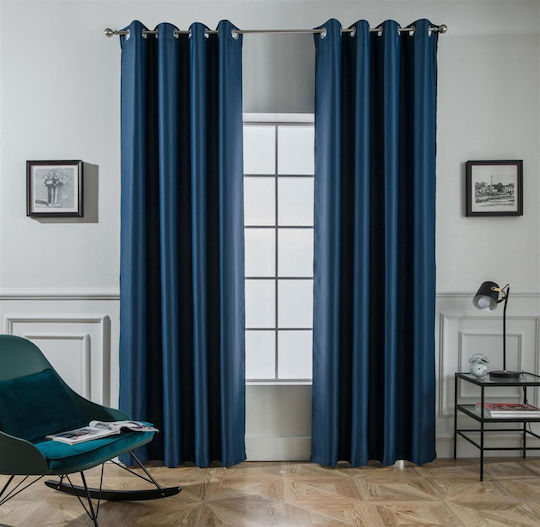 Mc Decor Blackout Curtain with Blue Grommets 140x265cm