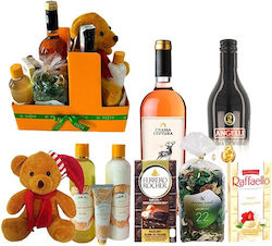 Boo Orange Basket 20cm Teddy Bear Ceptura Winery Rosé Wine 750ml Angelli Whiskey Cream 500ml Scented Dried Flowers Raffaello Chocolate Ferrero Rocher Chocolate Shower Gel 250ml Body Lotion 250ml Hand Cream 50ml Vivian Gray