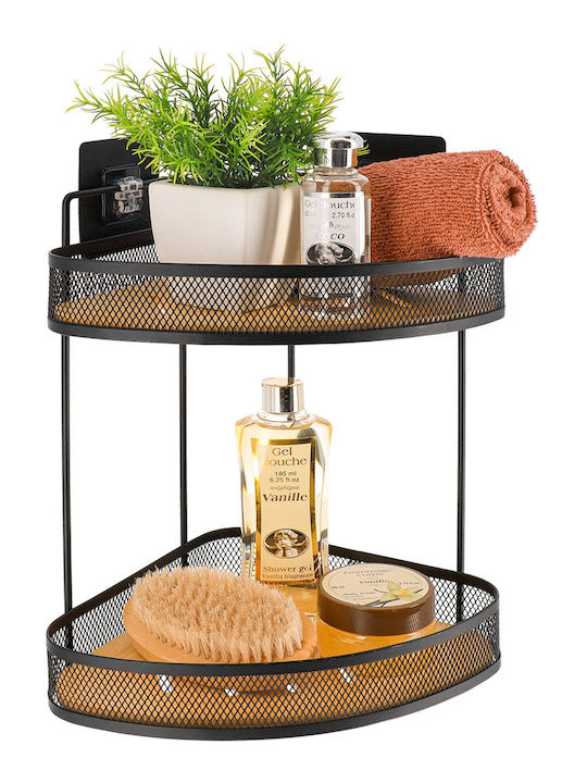 Eurocasa Corner Wall Mounted Bathroom Shelf Metallic with 2 Shelves 20x20x33cm Black