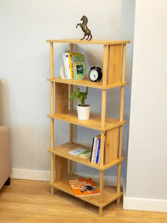 Corner Wooden Bookcase 5 Shelves Living Room Light-Colored Wood 60x30x137cm