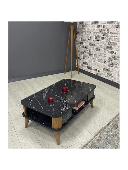 Moderner Kaffeetisch für Wohnzimmer Offener Stauraum Schwarz Marmor 100x60x39cm