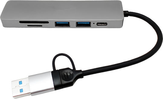 Andowl USB-Hub 6 Anschlüsse USB 3.0 mit USB-A Anschluss Grau