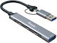 Equip USB-Hub 4 Anschlüsse USB 3.2 mit Anschluss an einen Computer USB-A / USB-C Graues