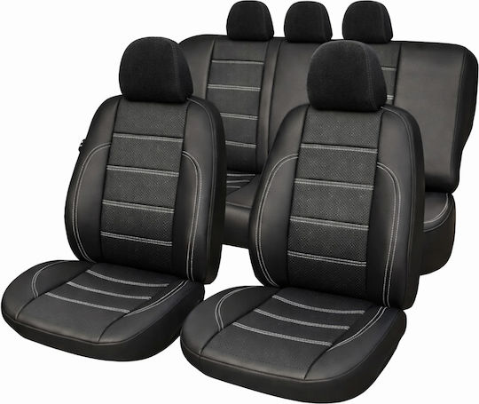 Leder Autositzbezüge Set 10 Stück Schwarz Weiß