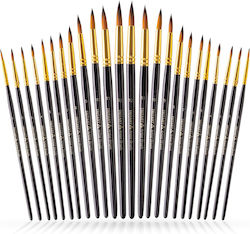 Set 24 Pensule De Pictură Tritart Vârfuri Fine Păr Sintetic Perii Acuarelă Acrilic Ulei Negru