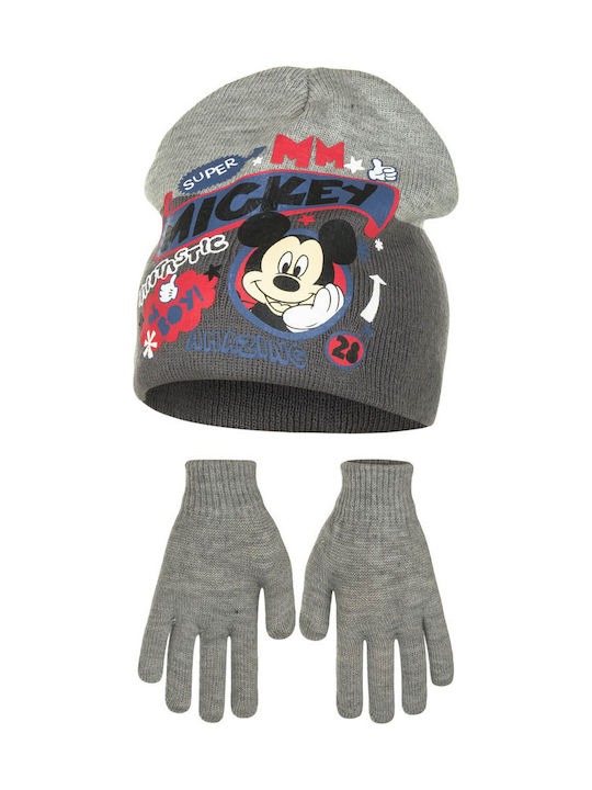 Kids Beanie Set with Gloves Knitted Gray