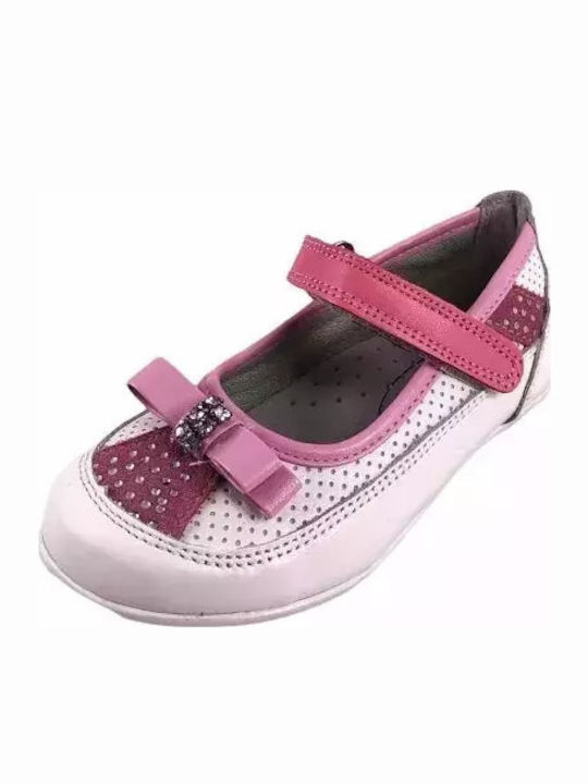 Kids Leather Ballerinas with Hoop & Loop Closure Pink