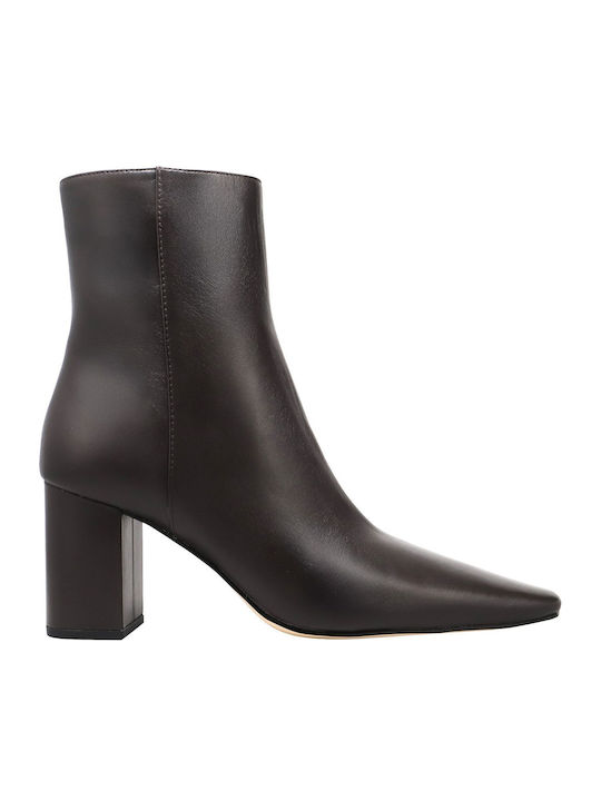 Leather Women's Ankle Boots with Medium Heel Brown