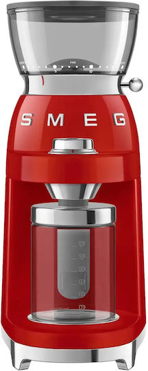 Smeg Ηλεκτρικός Μύλος Καφέ 150W με Χωρητικότητα 240gr και 30 Επίπεδα Άλεσης Κόκκινος