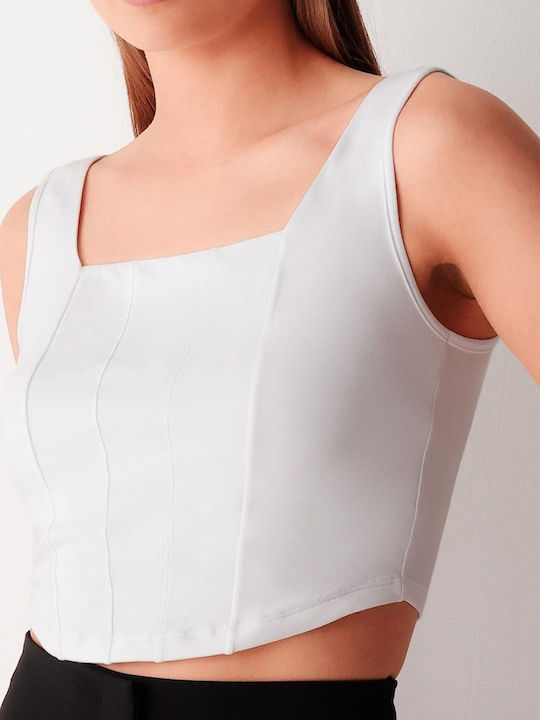Γυναικείο Crop Top Βαμβακερό Αμάνικο Λευκο