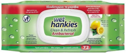 MEGA Wet Hankies Clean & Refresh Antibacterial Антисептици Кърпички За Ръце 72бр Лимон