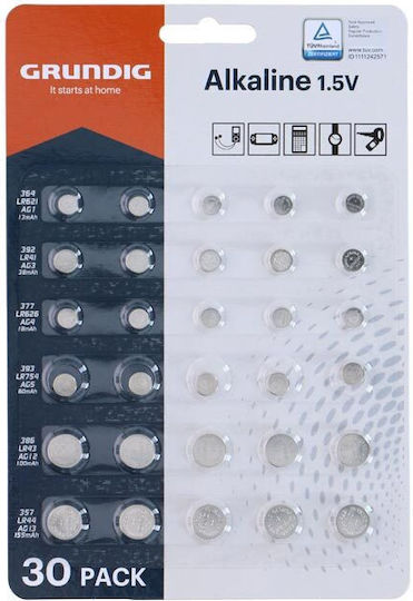 Grundig Alkaline Watch Batteries LR60 / LR41 / LR66 / LR48 / LR43 / LR44 1.5V 30pcs