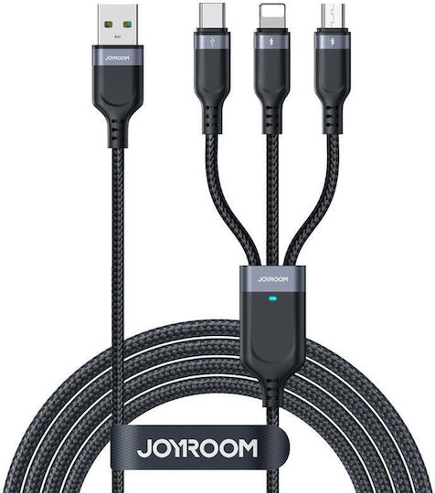 Usb A Braided USB to micro USB / Lightning Cable 3.5A Μαύρο 0.3m S-1T3018A18