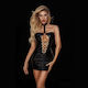 Sexy Mini Kleid Leder Glänzende Optik & Bindung am Hals Sexy Mini Dress One Size Schwarz