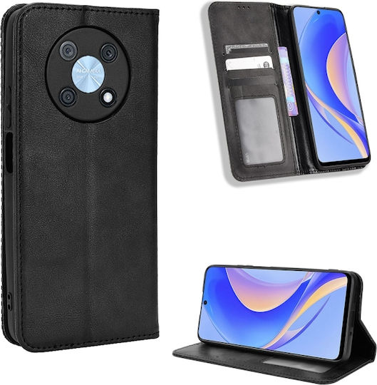 Magnetische Brieftasche Leder / Synthetisches Leder / Silikon Schwarz (Huawei Nova Y90)