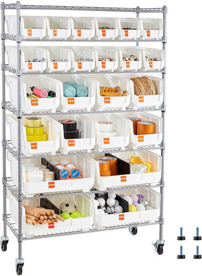 Vevor Storage Shelf 7 Levels 24 Containers Steel Shelf System Wheels Kydwlj1436568uzva001v0