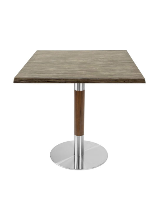 Masă Bar Pentru Spații Mici Exterioare Din Lemn Cu Ramă Metalică Argintie 80x80x74cm