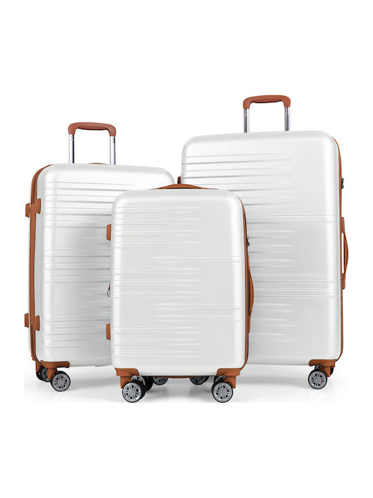 Costway Travel Suitcases Hard White with 4 Wheels Set of 3 Pieces