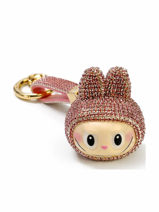 Ghetto Sparkly Labubu Keychain Rhinestones Gold Pink Tone Key Charm Ghetto Sparkly Labubu Keychain Rhinestones Gold Pink Tone Key Charm