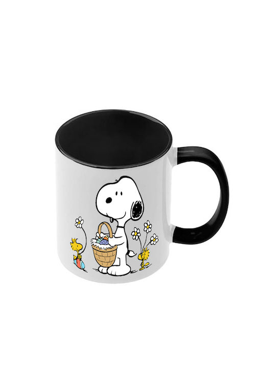 Snoopy Schwarze Tasse Mit Griff Innen