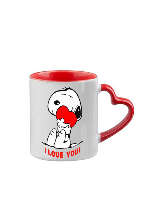 Snoopy Tasse Rote Griff Herz Innen