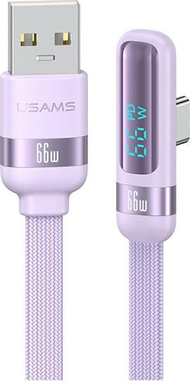 Usams USB 2.0 Kabel USB-C männlich - USB-A / USB-C 66W PD Lila SJ651USB04