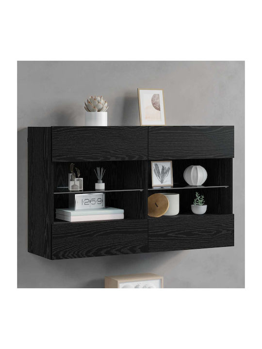 Shelf Wall with LED Black Beech 98.5x30x60.5cm