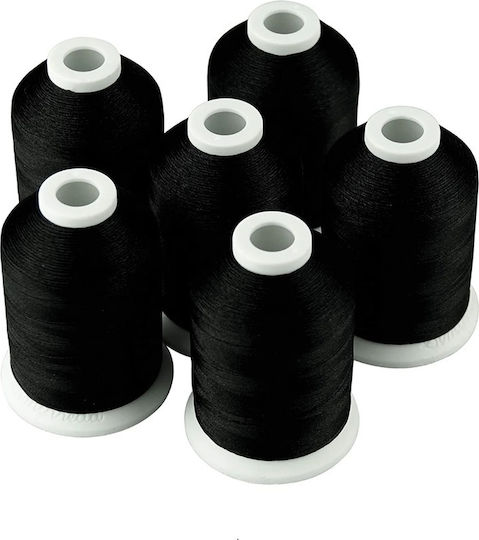Embroidery Thread Set 6 Spools Black Color 1000 M