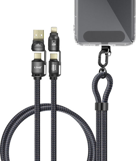 Linq 4-in-1 USB 5A USB-C 240W Lightning Fast Charging Anti-Knot Neck Strap Black