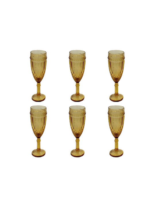 Raki Old School Set de pahare de sampanie din Sticlă în Culoarea Galben Cu picior 190ml 6buc