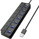 Hub USB 7 Porturi Huba2401 7 X USB 2.0 Alimentare Indicator LED Comutator Independent Negru