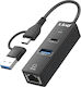Linq 3-in-1 USB-C Hub USB 2.0 USB-C Stromversorgung Ethernet Rj45 Schwarz