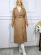 Wolle Damen Beige Mantel mit Fellbesatz