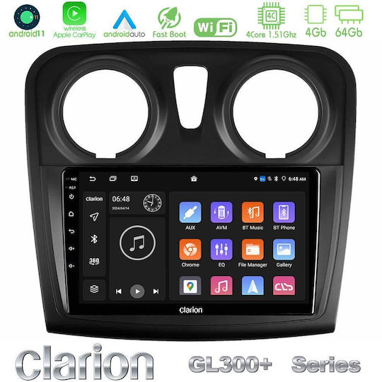 Clarion Auto-Audiosystem für Dacia Dokker 2014-2021 (Bluetooth/USB/AUX/WiFi/GPS/Apple-Carplay/Android-Auto) mit Touchscreen 9"