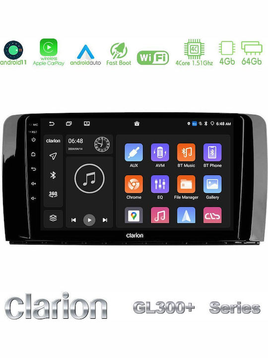 Clarion Auto-Audiosystem für Mercedes-Benz R-Klasse 2006-2012 (Bluetooth/USB/AUX/WiFi/GPS/Apple-Carplay/Android-Auto) mit Touchscreen 9"
