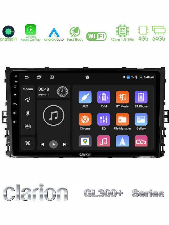 Clarion Car Audio System for Volkswagen Polo Tiguan Golf T-Roc T-Cross 2017+ with 9" Touch Screen