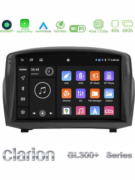 Clarion Ηχοσύστημα Αυτοκινήτου για Ford Fiesta 2008-2012 (Bluetooth/USB/AUX/WiFi/GPS/Apple-Carplay/Android-Auto) με Οθόνη Αφής 9"