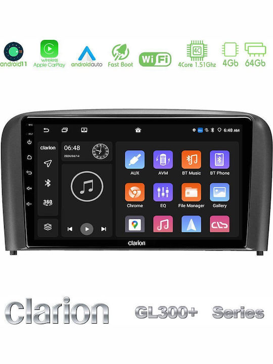 Clarion Car Audio System for Volvo S80 1998-2006 (Bluetooth/USB/AUX/WiFi/GPS/Apple-Carplay/Android-Auto) with Touch Screen 9"