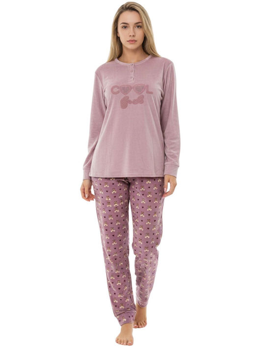 Lovelx Homewear Χειμερινό Γυναικείο Σετ Πιτζάμας Σάπιο Μήλο