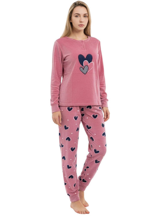 Lovelx Homewear Χειμερινό Γυναικείο Σετ Πιτζάμας Σάπιο Μήλο