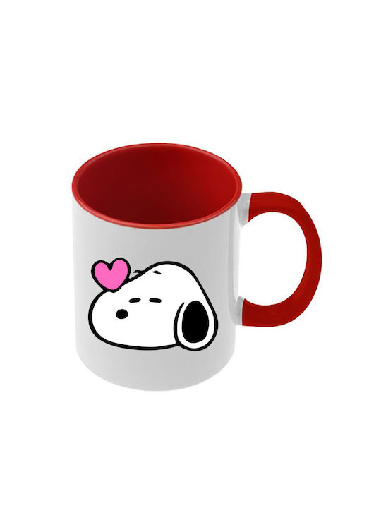 Snoopy Tasse Rote Griff Innenseite