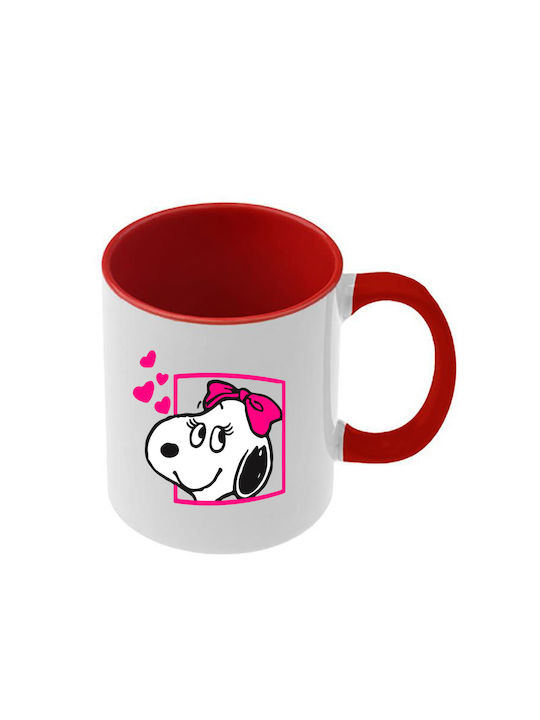 Snoopy Tasse Rote Griff Innenseite