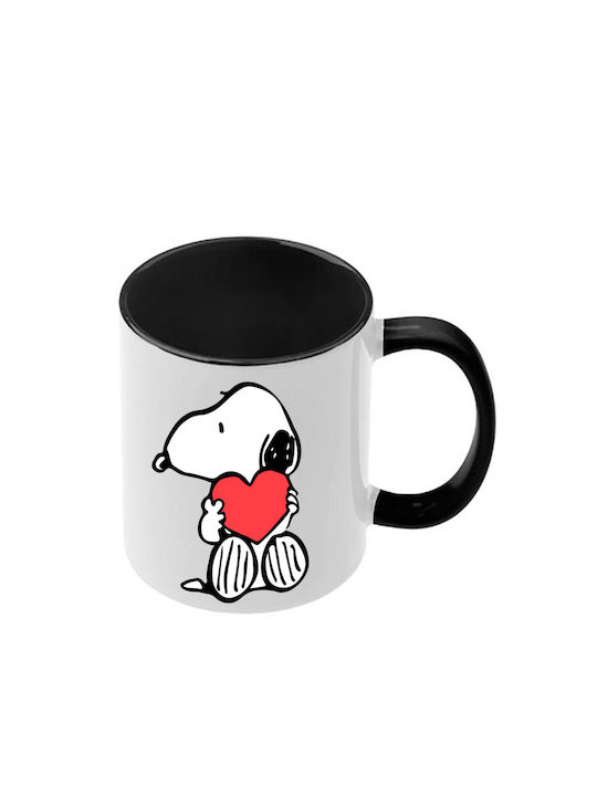 Snoopy Schwarze Tasse Mit Griff Innen