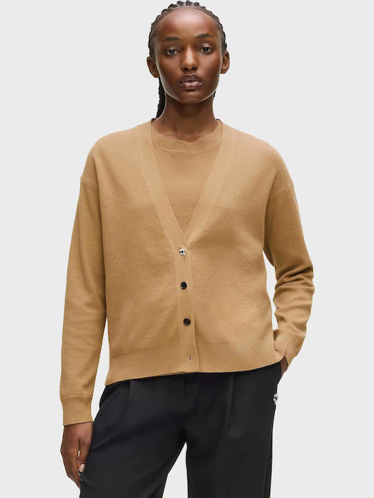 Gestrickte Damen Strickjacke mit Knöpfen Beige