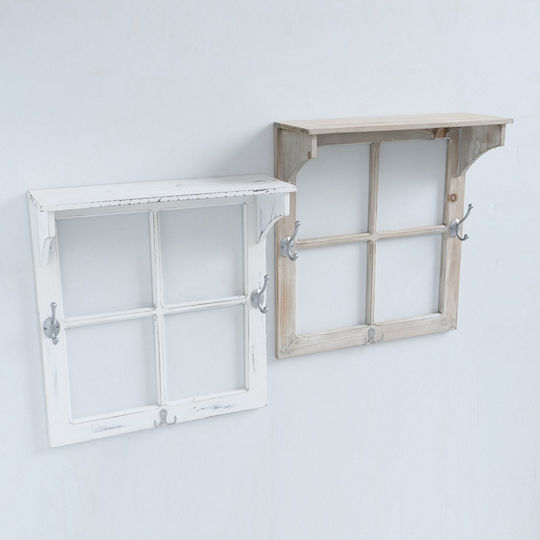 MSA Set Wooden Wall Hangers Window Shelf 12 Hooks Castle 50x20x55cm Beige White MSA Set Wooden Wall Hangers Window Shelf 12 Hooks Castle 50x20x55cm Beige White