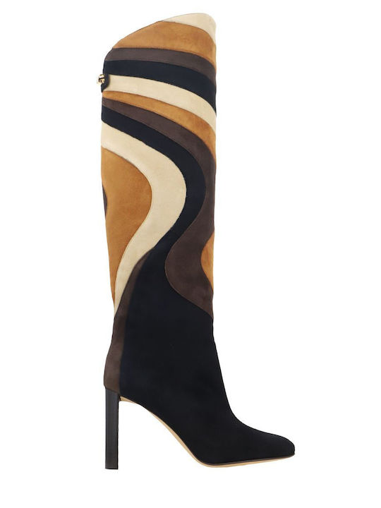 Maison Skorpios Suede Women's Boots with High Heel Black