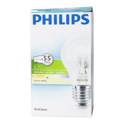 Philips Ecoclassic 42w E27 230v A55 Klare Energiesparlampe